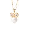 Women's Copper Zircon Necklace With Bow Pearl Pendant Electroplating Mixed Gemstone Inlay Light Luxury Design