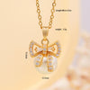 Women's Copper Zircon Necklace With Bow Pearl Pendant Electroplating Mixed Gemstone Inlay Light Luxury Design
