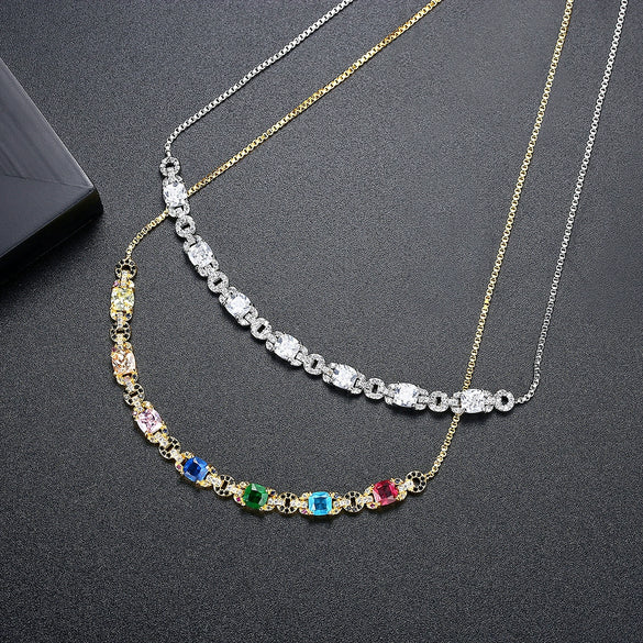 Women's Copper Zircon Necklace With Snake Bone Chain Fashion Long Chain Choker Jewelry