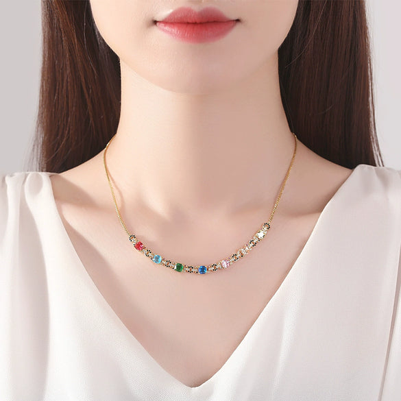 Women's Copper Zircon Necklace With Snake Bone Chain Fashion Long Chain Choker Jewelry