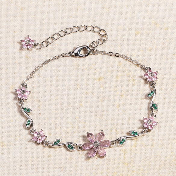 Women's Copper Zircon Petal And Flower Pendant Bracelet
