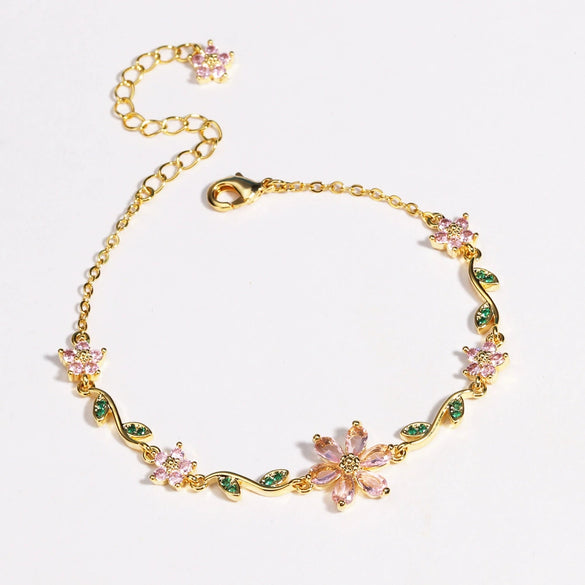 Women's Copper Zircon Petal And Flower Pendant Bracelet