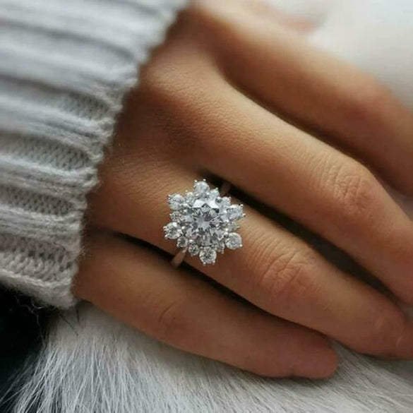 Women's Copper Zircon Snowflake Geometric Ring