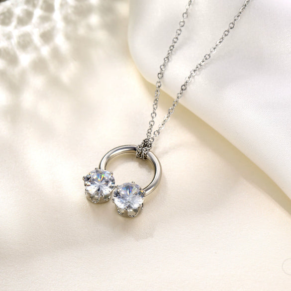 Women's Copper Zircon Snowflake Heart Clavicle Necklace With Cross Chain Floral Style Pendant