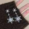 Women's Copper Zircon Snowflake Pendant Earrings With Steel Ear Posts Minimalist Light Luxury Floral Design