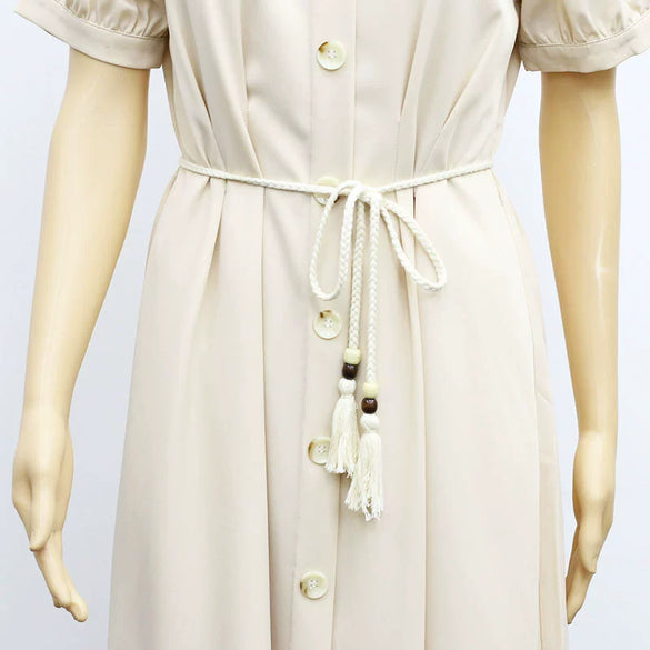 Women's Cotton Rope Handwoven Handmade Beaded Decorative Belt With Wooden Beads And Rope Tassel Accessories