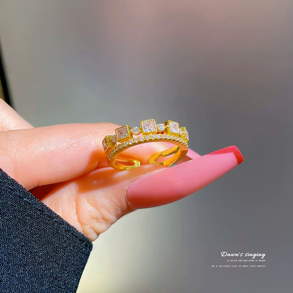 Women's Couple Ring Brass Zircon The Crown Style Adjustable Open Ring