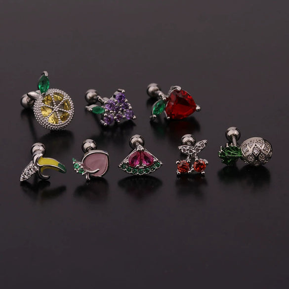 Women's Creative Fruit Style Stainless Steel Inlaid Zircon Earrings