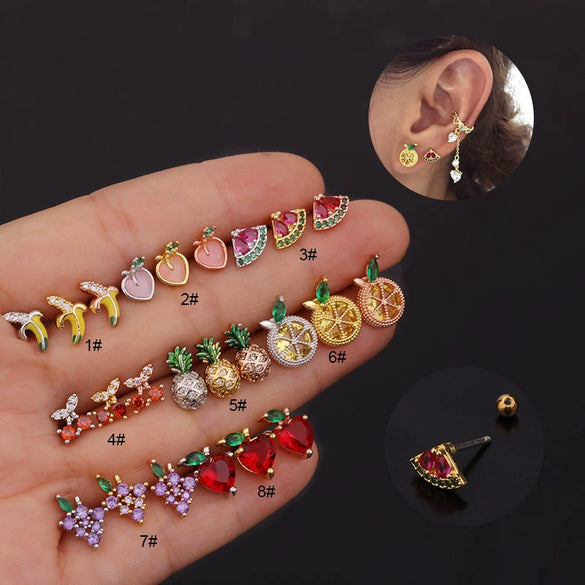 Women's Creative Fruit Style Stainless Steel Inlaid Zircon Earrings