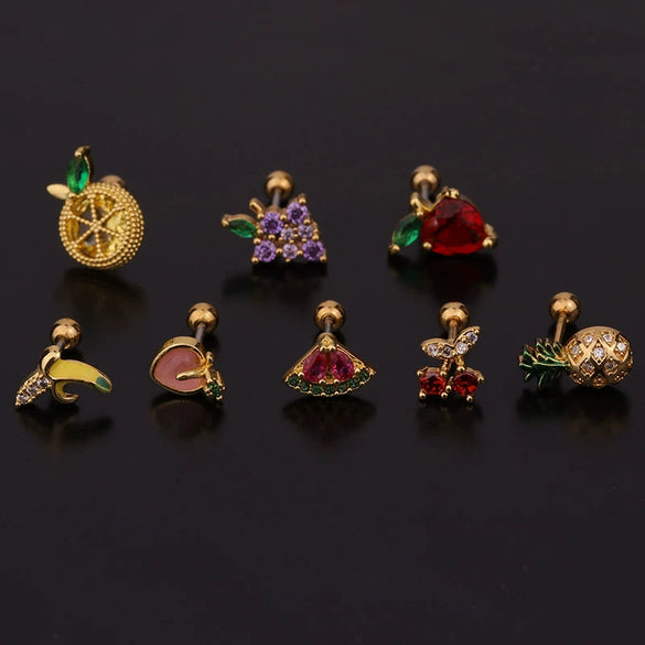 Women's Creative Fruit Style Stainless Steel Inlaid Zircon Earrings