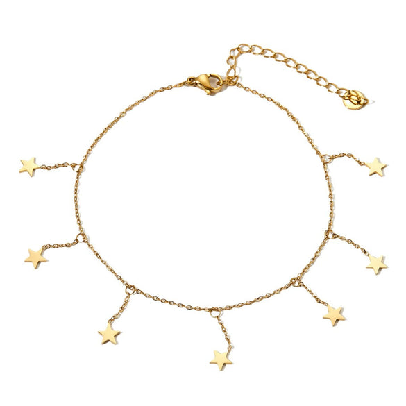 Women's Creative Love Butterfly Fivepointed Star Tassel Pendant Anklet In Stainless Steel With Light Luxury Style And Geometric Design