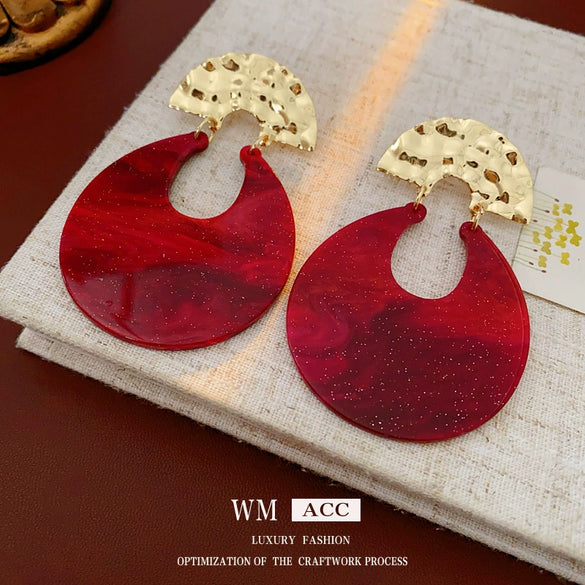 Women's Creative Retro Exaggerated Plastic And Resin Earrings With Geometric Design And Electroplating