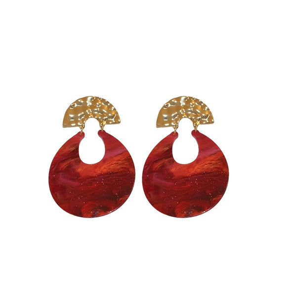 Women's Creative Retro Exaggerated Plastic And Resin Earrings With Geometric Design And Electroplating