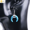 Women's Crescent Moon Natural Stone And Alloy Hook Earrings With Electroplated Winding Design