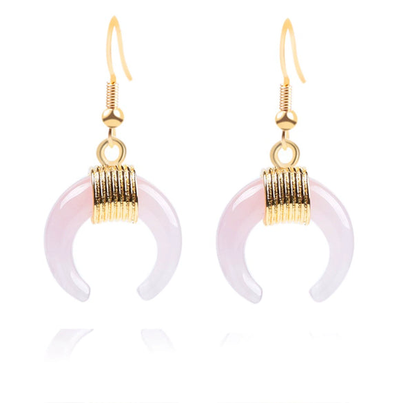 Women's Crescent Moon Natural Stone And Alloy Hook Earrings With Electroplated Winding Design