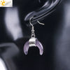 Women's Crescent Moon Natural Stone And Alloy Hook Earrings With Electroplated Winding Design