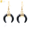 Women's Crescent Moon Natural Stone And Alloy Hook Earrings With Electroplated Winding Design