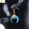 Women's Crescent Moon Natural Stone And Alloy Hook Earrings With Electroplated Winding Design