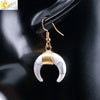 Women's Crescent Moon Natural Stone And Alloy Hook Earrings With Electroplated Winding Design