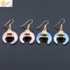 Women's Crescent Moon Natural Stone And Alloy Hook Earrings With Electroplated Winding Design