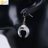Women's Crescent Moon Natural Stone And Alloy Hook Earrings With Electroplated Winding Design