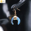 Women's Crescent Moon Natural Stone And Alloy Hook Earrings With Electroplated Winding Design