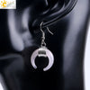 Women's Crescent Moon Natural Stone And Alloy Hook Earrings With Electroplated Winding Design