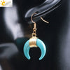 Women's Crescent Moon Natural Stone And Alloy Hook Earrings With Electroplated Winding Design