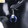 Women's Crescent Moon Natural Stone And Alloy Hook Earrings With Electroplated Winding Design