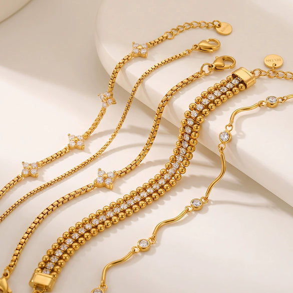 Women's Crossshaped Electroplated Stainless Steel Bracelet And Anklet Set With Cubic Zirconia And Rhinestone Embellishments