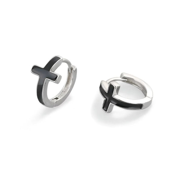 Women's Crossshaped 925 Silver Earrings With Geometric Pattern And Electroplating Treatment