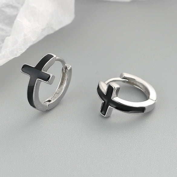 Women's Crossshaped 925 Silver Earrings With Geometric Pattern And Electroplating Treatment