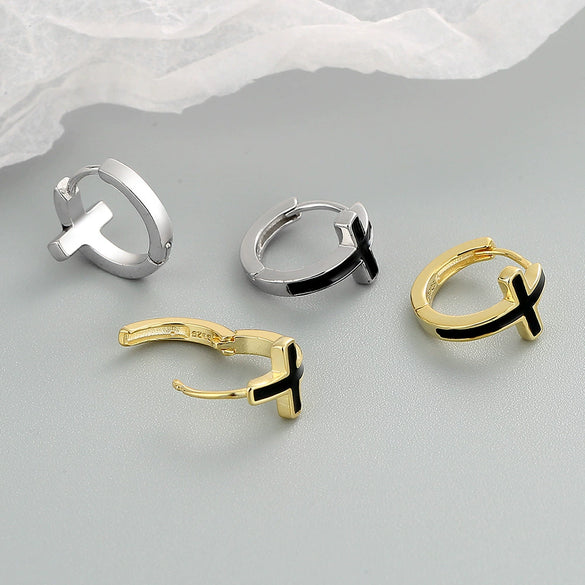 Women's Crossshaped 925 Silver Earrings With Geometric Pattern And Electroplating Treatment