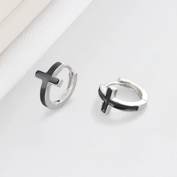 Women's Crossshaped 925 Silver Earrings With Geometric Pattern And Electroplating Treatment