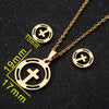 Women's Crown Pattern Stainless Steel Necklace And Earrings Set With Electroplated Finish And O Chain Design