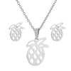 Women's Crown Pattern Stainless Steel Necklace And Earrings Set With Electroplated Finish And O Chain Design