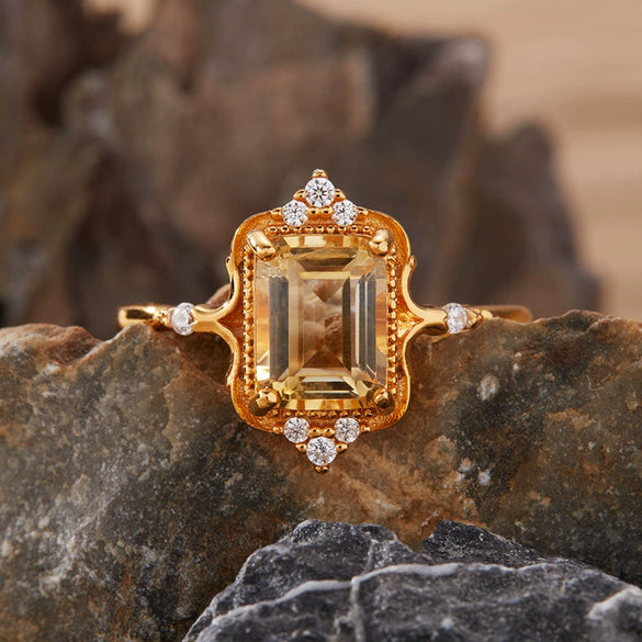 Women's Crown Shaped Crystal Ring In S925 Sterling Silver With Natural Colored Gemstones Topaz Citrine Amethyst