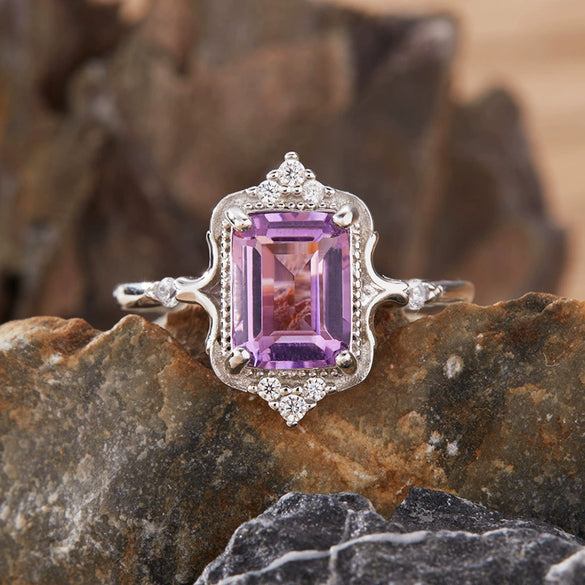 Women's Crown Shaped Crystal Ring In S925 Sterling Silver With Natural Colored Gemstones Topaz Citrine Amethyst