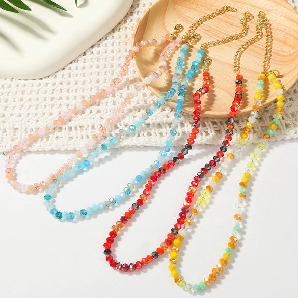 Women's Crystal Beaded Handmade Shell Necklace With Flower Pattern
