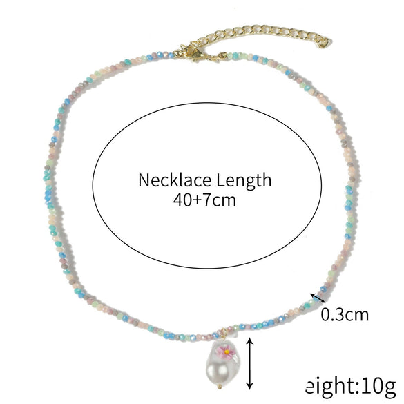 Women's Crystal Beaded Handmade Shell Necklace With Flower Pattern