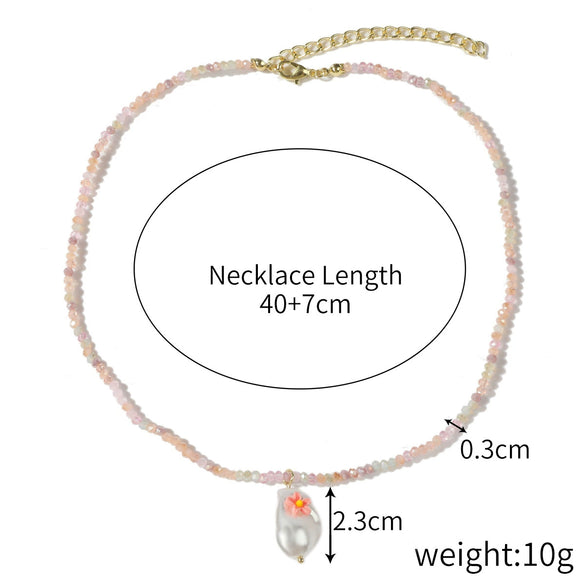 Women's Crystal Beaded Handmade Shell Necklace With Flower Pattern