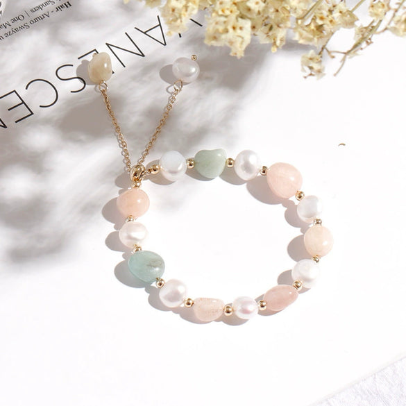 Women's Crystal Bracelet With Dongling Jade And Freshwater Pearl Simple Distinctive Baroque Style