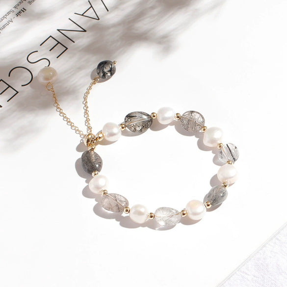 Women's Crystal Bracelet With Dongling Jade And Freshwater Pearl Simple Distinctive Baroque Style