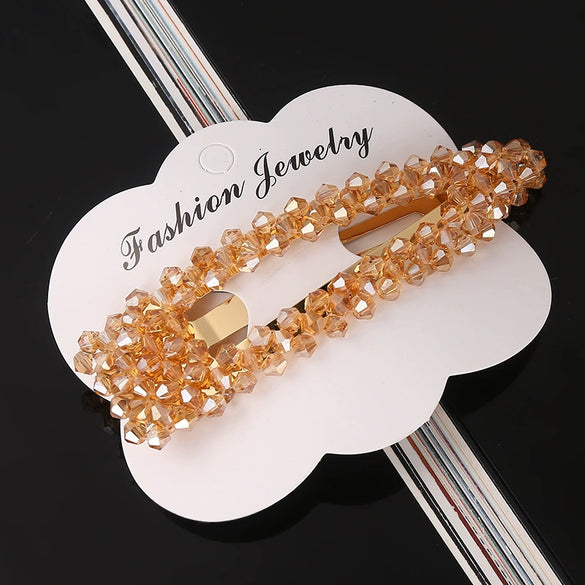 Women's Crystal Geometric Bow Hair Clip Handwoven Bb Clip Hairpin For Bangs Styling
