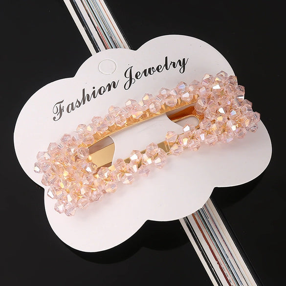 Women's Crystal Geometric Bow Hair Clip Handwoven Bb Clip Hairpin For Bangs Styling