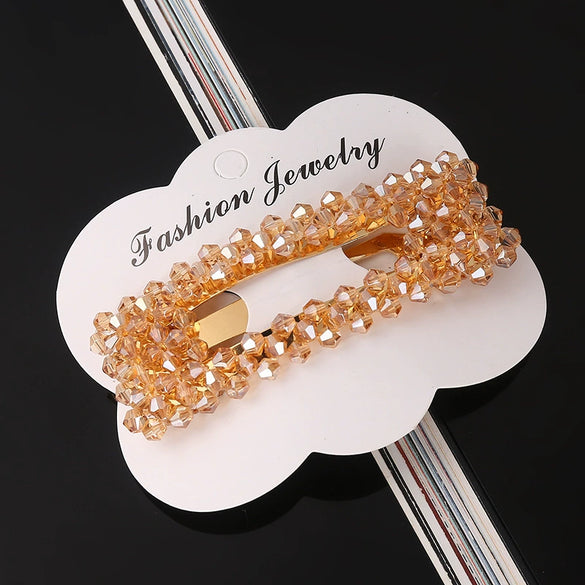 Women's Crystal Geometric Bow Hair Clip Handwoven Bb Clip Hairpin For Bangs Styling