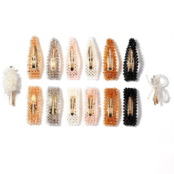 Women's Crystal Geometric Bow Hair Clip Handwoven Bb Clip Hairpin For Bangs Styling