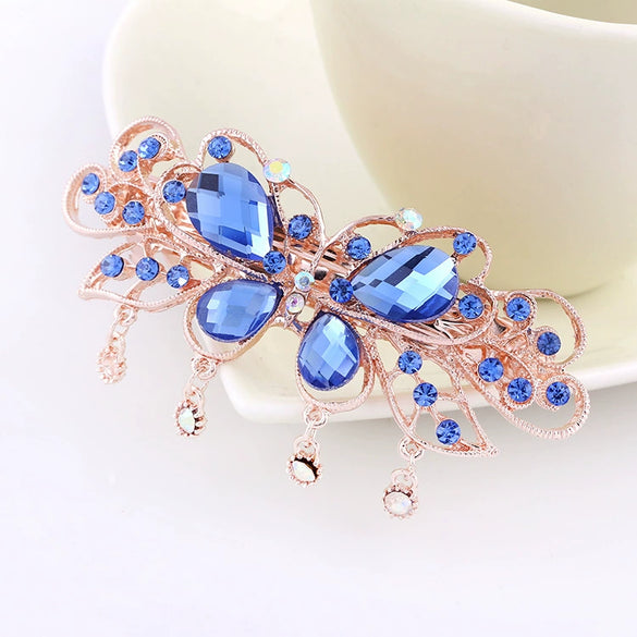 Women's Crystal Tassel Bow Rhinestone Ponytail Hairpin With Electroplating And Animal Style