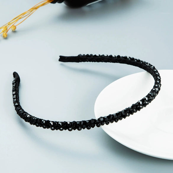 Women's Crystal Woven Fabric Headband With Fine Edge Detail Fashion Hair Hoop Accessory