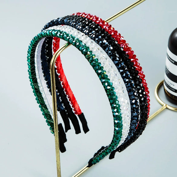 Women's Crystal Woven Fabric Headband With Fine Edge Detail Fashion Hair Hoop Accessory